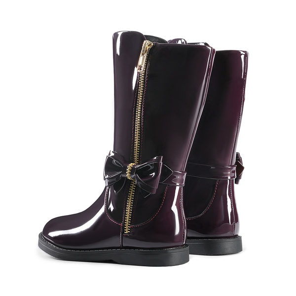 Bowknot Side Zipper Kids Riding Boots - RED WINE PAT - 3